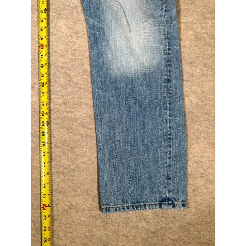 Levis 501 Original Fit Jeans Mens 38x34 Light Blue Whiskering Denim Straight Leg